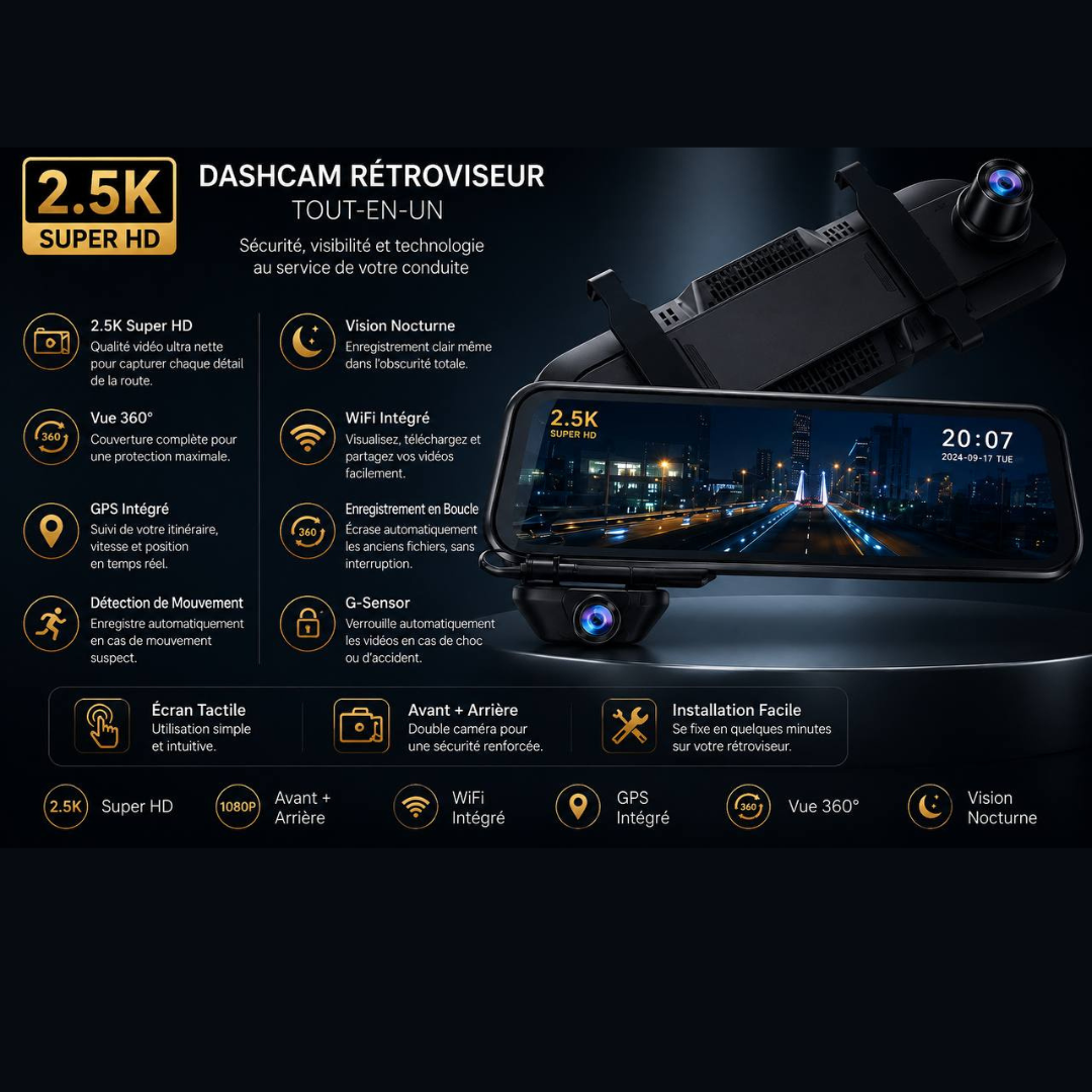Caméra Embarquée 4K WiFi Double Objectif GPS – Surveillance 24H